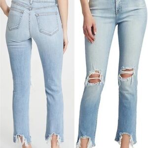 L'AGENCE Very Light Blue Distressed Ankle Jeans, size 24